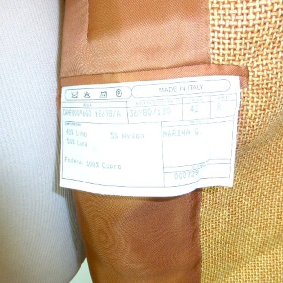 Isaia Napoli gold tweed long wool linen blazer i42 6 made in Italy vintage